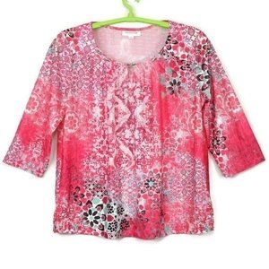 Breckenridge Arabelle‎ Tunic Shirt Top Blouse Pink White Floral XL